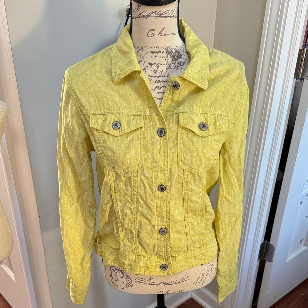 Jones NY Linen Jean Jacket in Lemon 🍋 Yellow - Picture 9 of 10